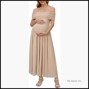 Off Shoulder Mesh Maxi Maternity Dress for Photoshoot Baby Shower Formal